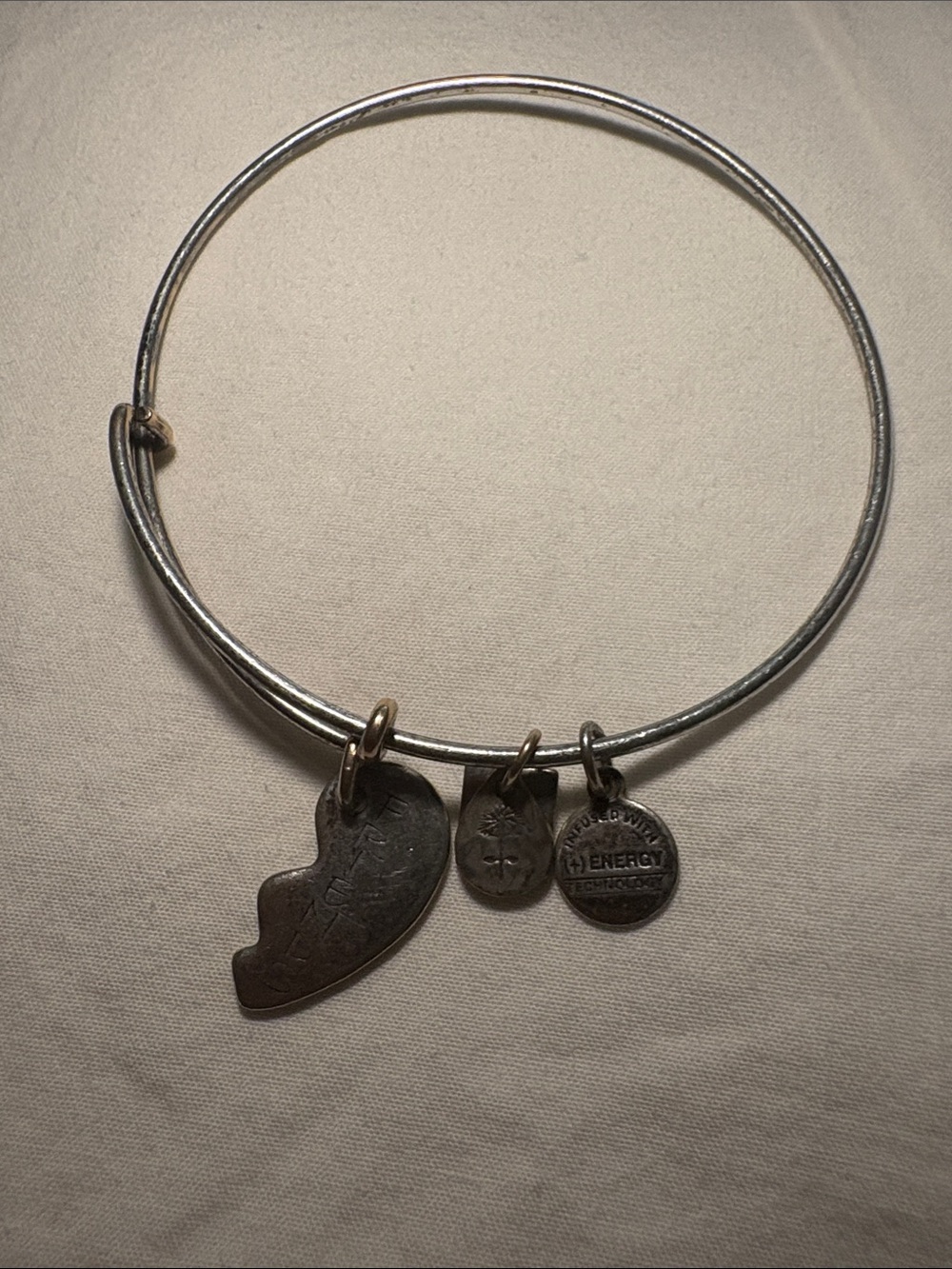 Adjustable Silver Tone Charm Bangle Bracelet with 3 Charms